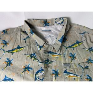 Columbia PFG Fishing Shirt Mens XL Marlin Palm Tree Button‎ Up Casual